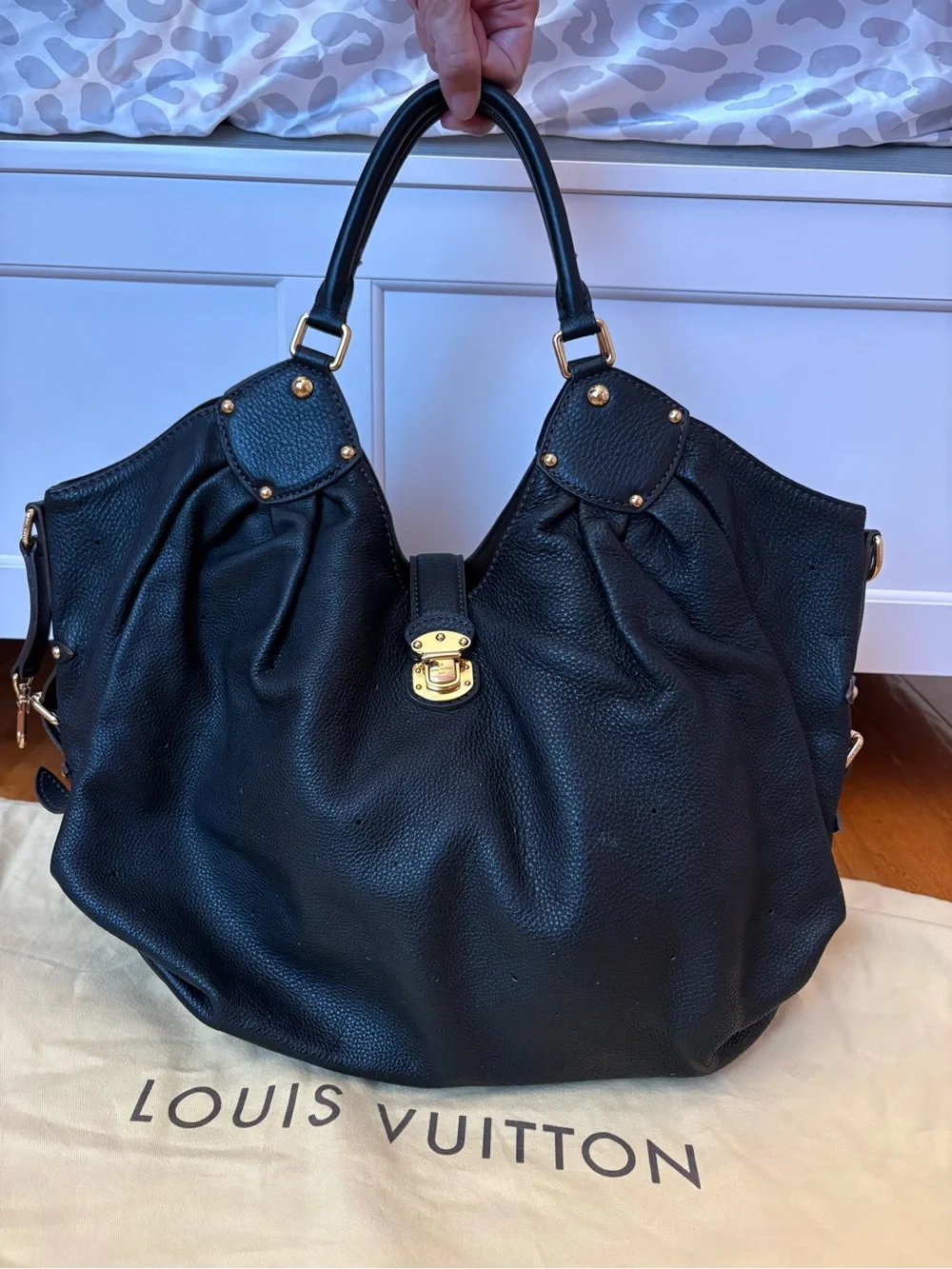 Louis Vuitton Black Leather Mahina L Hobo Bag, Comes With Original Dust Bag